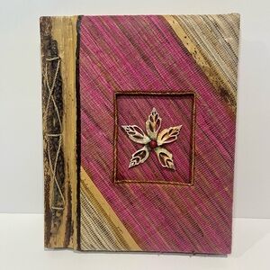 Handcrafted Seashell, Pink Fabric and Bamboo Boho Photo Album